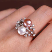 Anello Perlato con Gemme in Moissanite