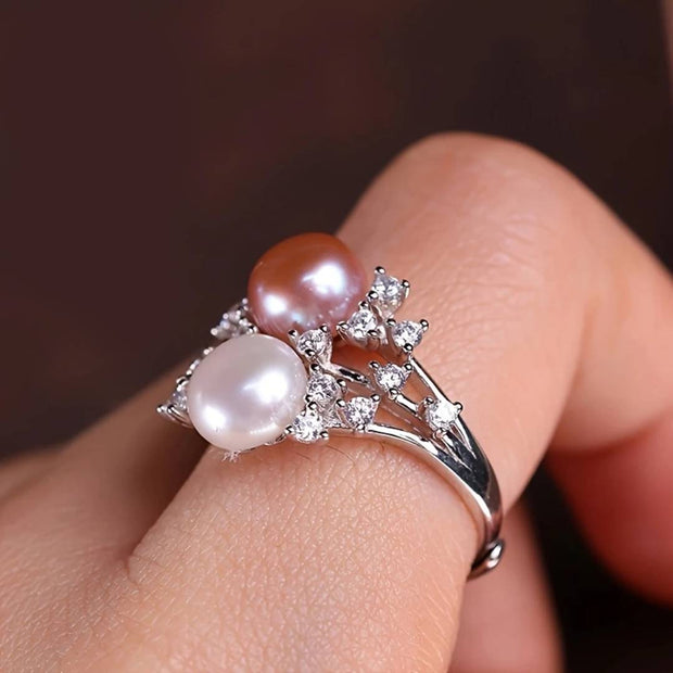 Anello Perlato con Gemme in Moissanite